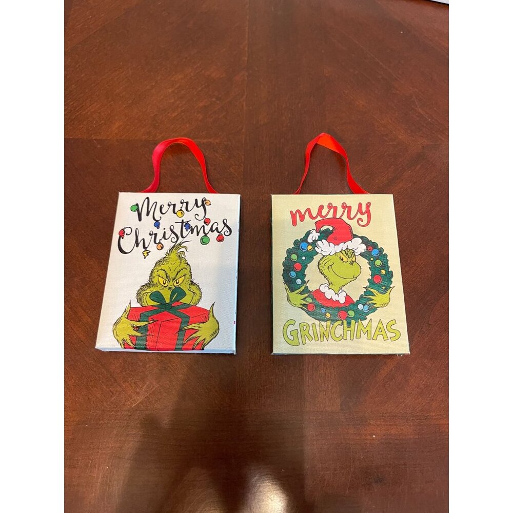 Set Of 2 Grinch Christmas Light Up‎ Canvas Xmas Tree Ornament grinchmas